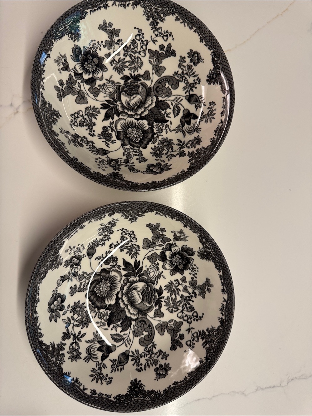 Black and White Floral Ceramic Serving Bowls - Set of 2